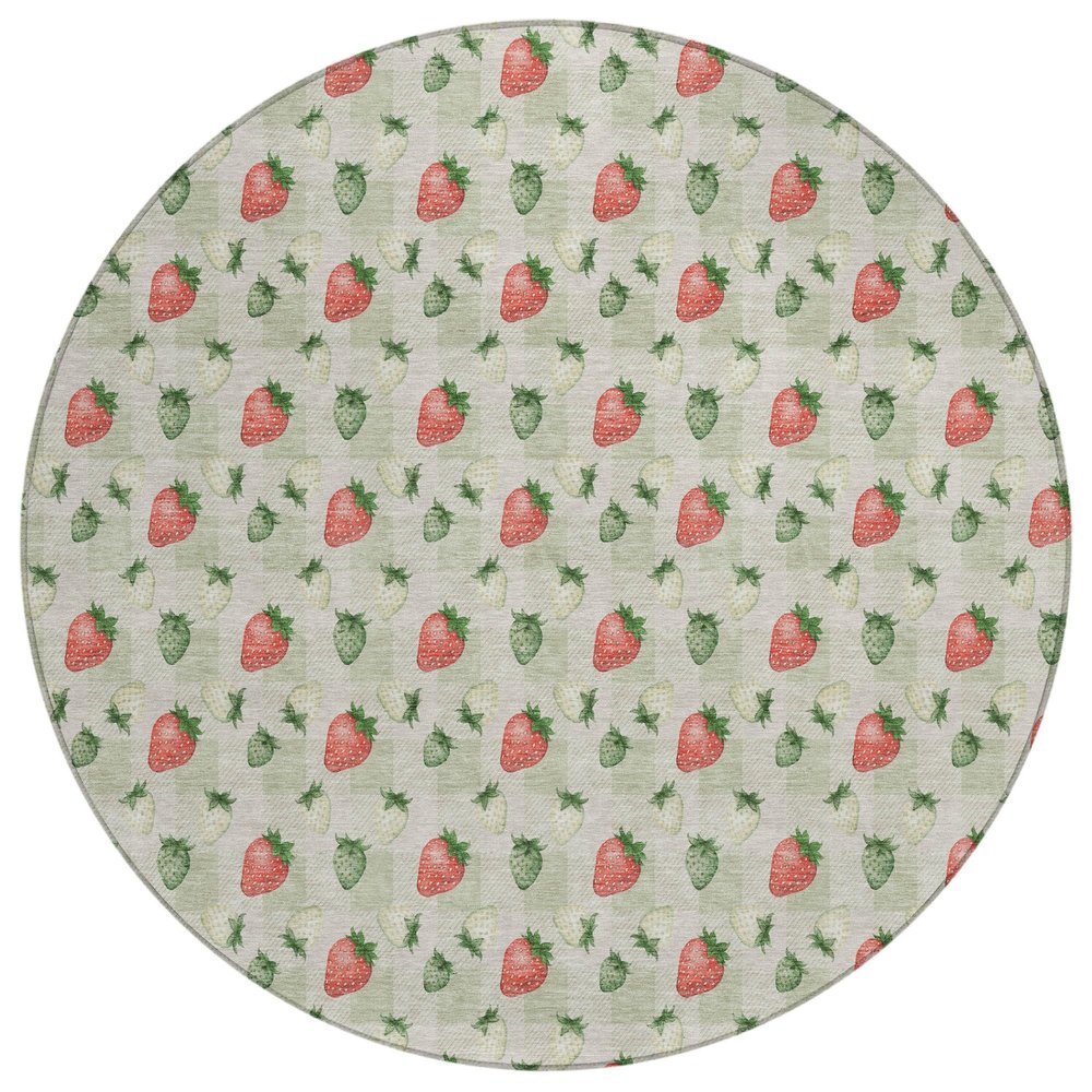 8' Green And Red Round Floral Washable Indoor Outdoor Area Rug HomeRoots