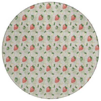 8' Green And Red Round Floral Washable Indoor Outdoor Area Rug HomeRoots