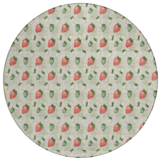 8' Green And Red Round Floral Washable Indoor Outdoor Area Rug HomeRoots