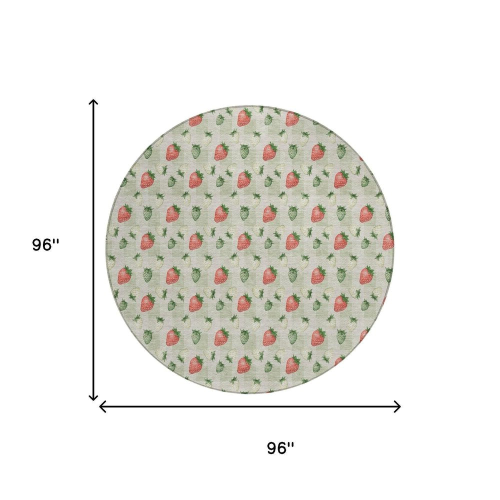 8' Green And Red Round Floral Washable Indoor Outdoor Area Rug HomeRoots