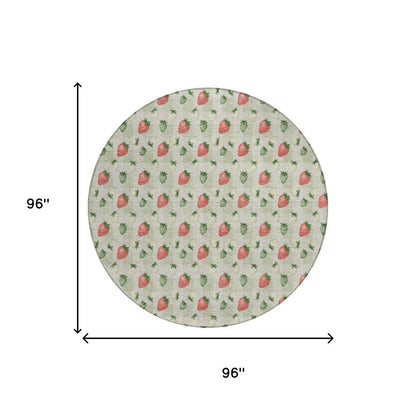 8' Green And Red Round Floral Washable Indoor Outdoor Area Rug HomeRoots