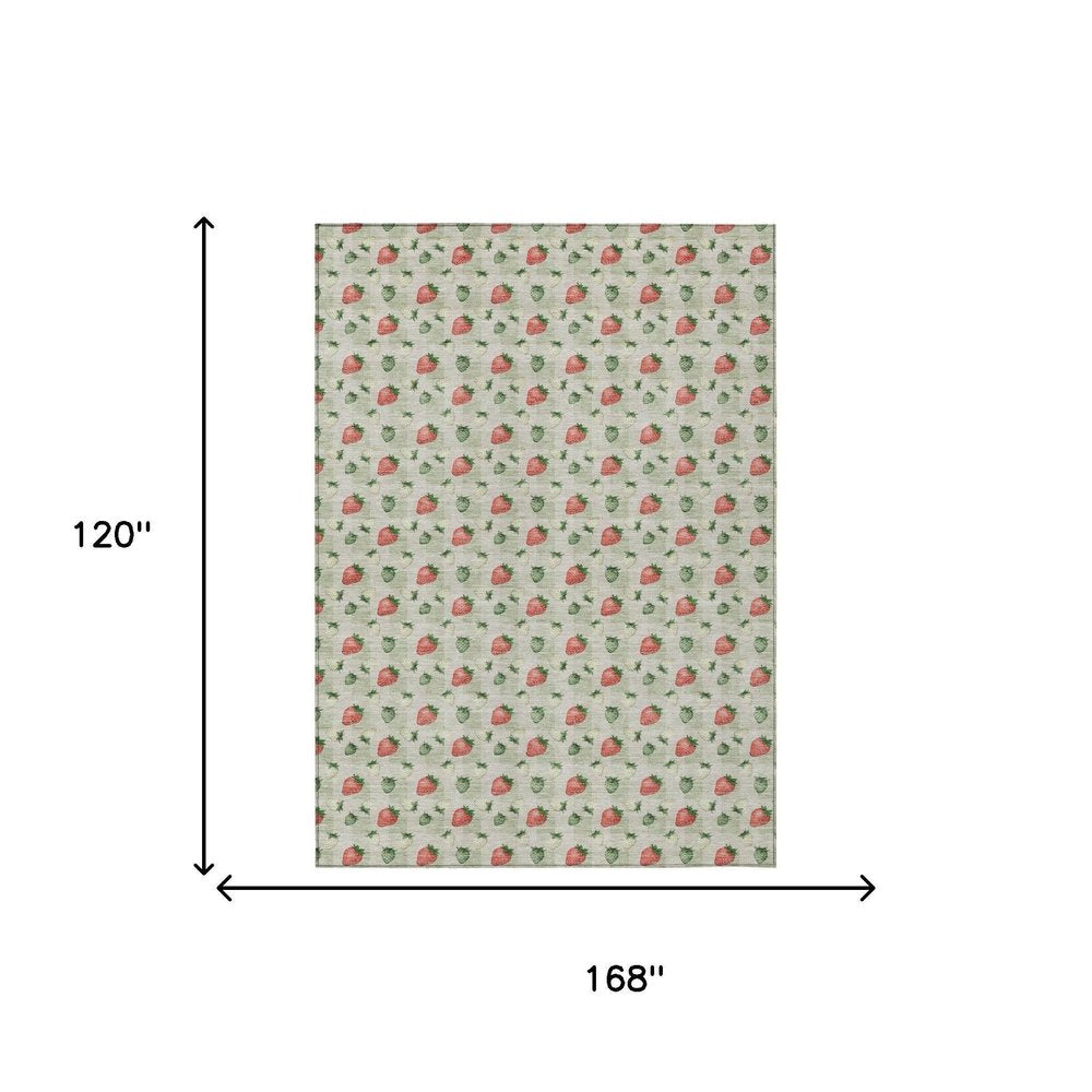 10' X 14' Green And Red Floral Washable Indoor Outdoor Area Rug HomeRoots
