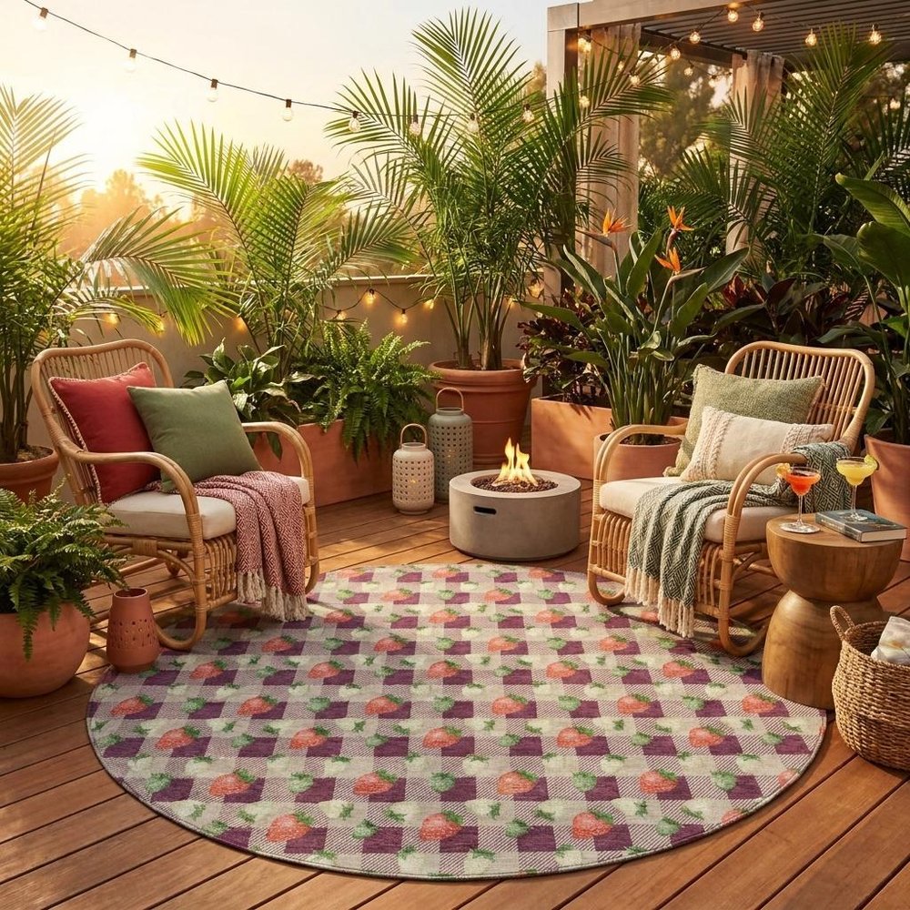 8' Eggplant And Purple Round Floral Washable Indoor Outdoor Area Rug HomeRoots