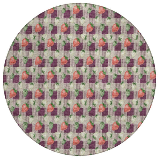 8' Eggplant And Purple Round Floral Washable Indoor Outdoor Area Rug HomeRoots