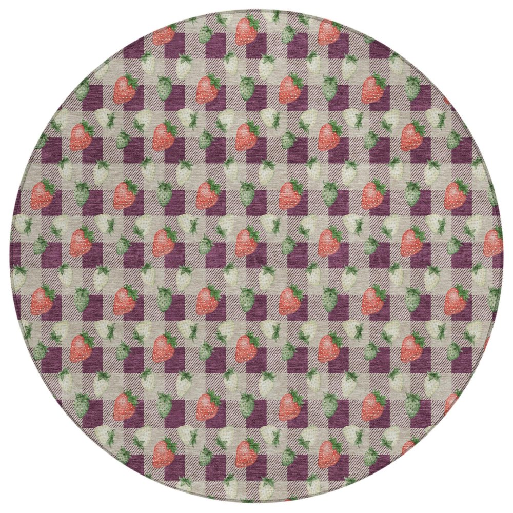 8' Eggplant And Purple Round Floral Washable Indoor Outdoor Area Rug HomeRoots