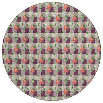 8' Eggplant And Purple Round Floral Washable Indoor Outdoor Area Rug HomeRoots
