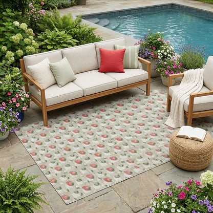5' X 8' Ivory And Beige Floral Washable Indoor Outdoor Area Rug HomeRoots