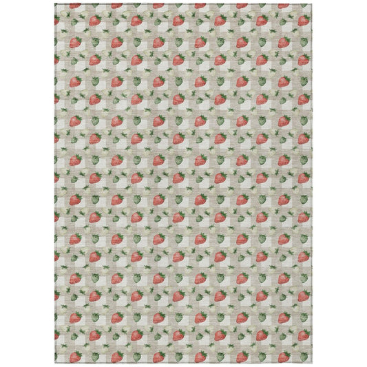 5' X 8' Ivory And Beige Floral Washable Indoor Outdoor Area Rug