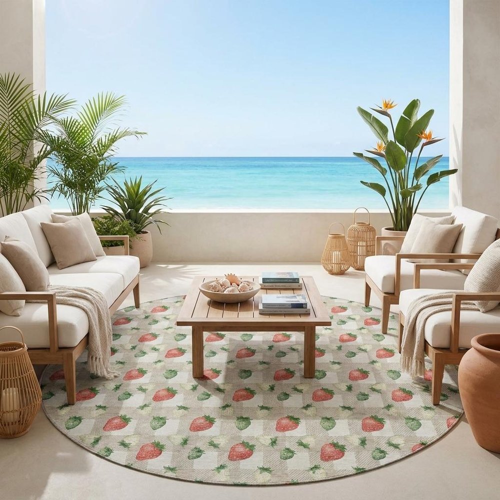 8' Ivory And Beige Round Floral Washable Indoor Outdoor Area Rug HomeRoots