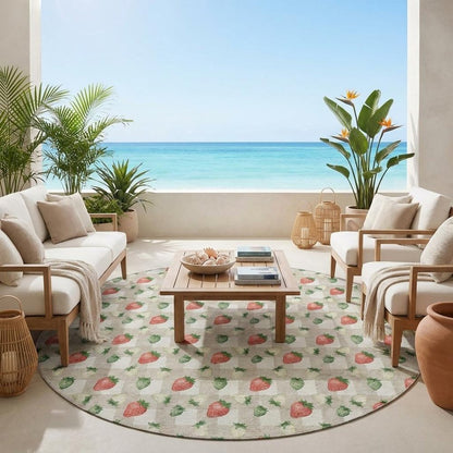 8' Ivory And Beige Round Floral Washable Indoor Outdoor Area Rug HomeRoots