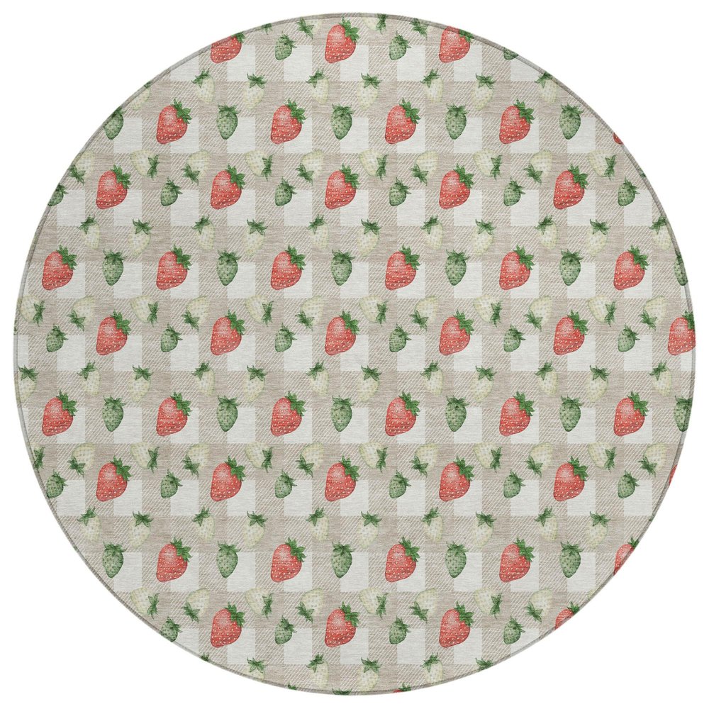 8' Ivory And Beige Round Floral Washable Indoor Outdoor Area Rug HomeRoots
