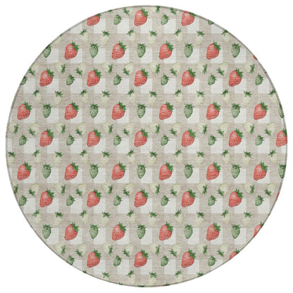 8' Ivory And Beige Round Floral Washable Indoor Outdoor Area Rug HomeRoots