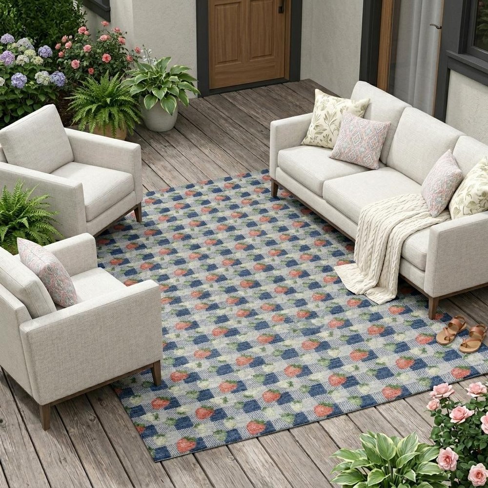 9' X 12' Navy Blue And Blue Floral Washable Indoor Outdoor Area Rug HomeRoots