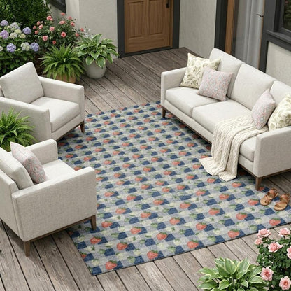 9' X 12' Navy Blue And Blue Floral Washable Indoor Outdoor Area Rug HomeRoots