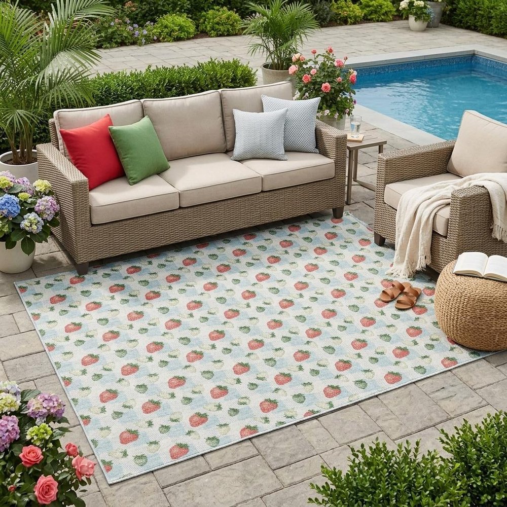 5' X 8' Sky Blue And Blue Floral Washable Indoor Outdoor Area Rug HomeRoots