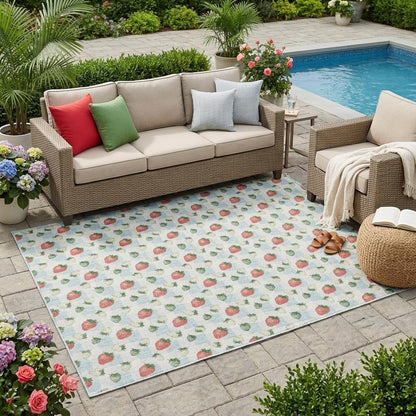 5' X 8' Sky Blue And Blue Floral Washable Indoor Outdoor Area Rug HomeRoots
