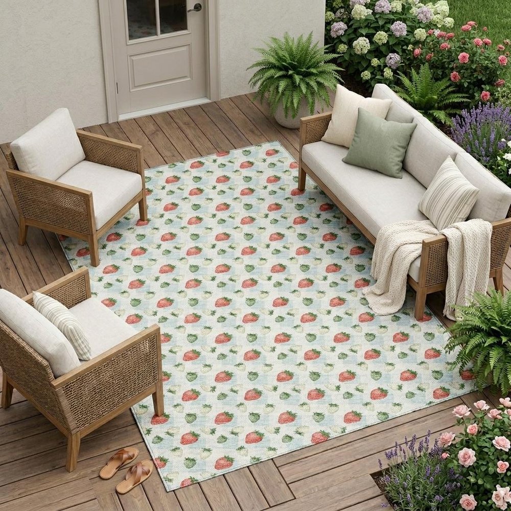 8' X 10' Sky Blue And Blue Floral Washable Indoor Outdoor Area Rug HomeRoots