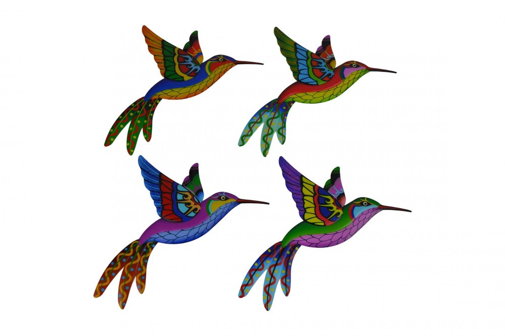 Set of Four Blue Purple And Red Metal Birds Garden Accents Accessories — view 6
