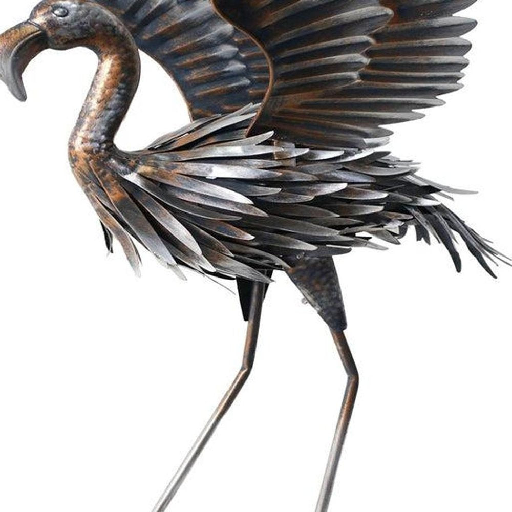 26" Copper And Silver Metal Flamingo Garden Accents Accessories HomeRoots