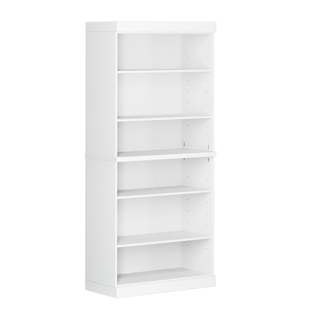 72" White Solid Wood Adjustable Six Tier Library Bookcase