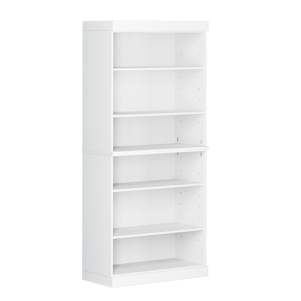 72" White Solid Wood Adjustable Six Tier Library Bookcase — view 1