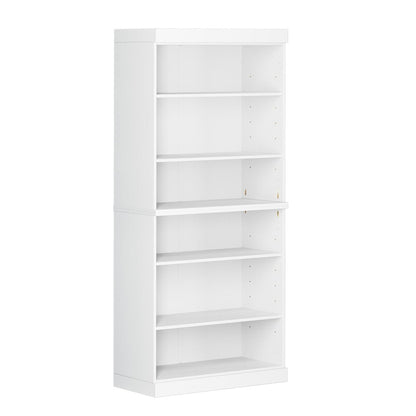 72" White Solid Wood Adjustable Six Tier Library Bookcase HomeRoots