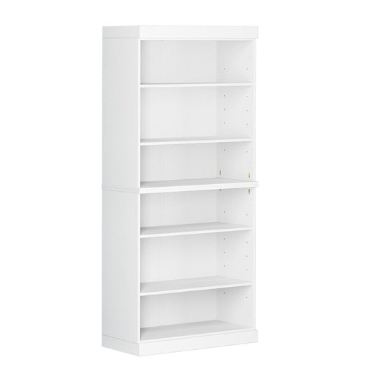72" White Solid Wood Adjustable Six Tier Library Bookcase