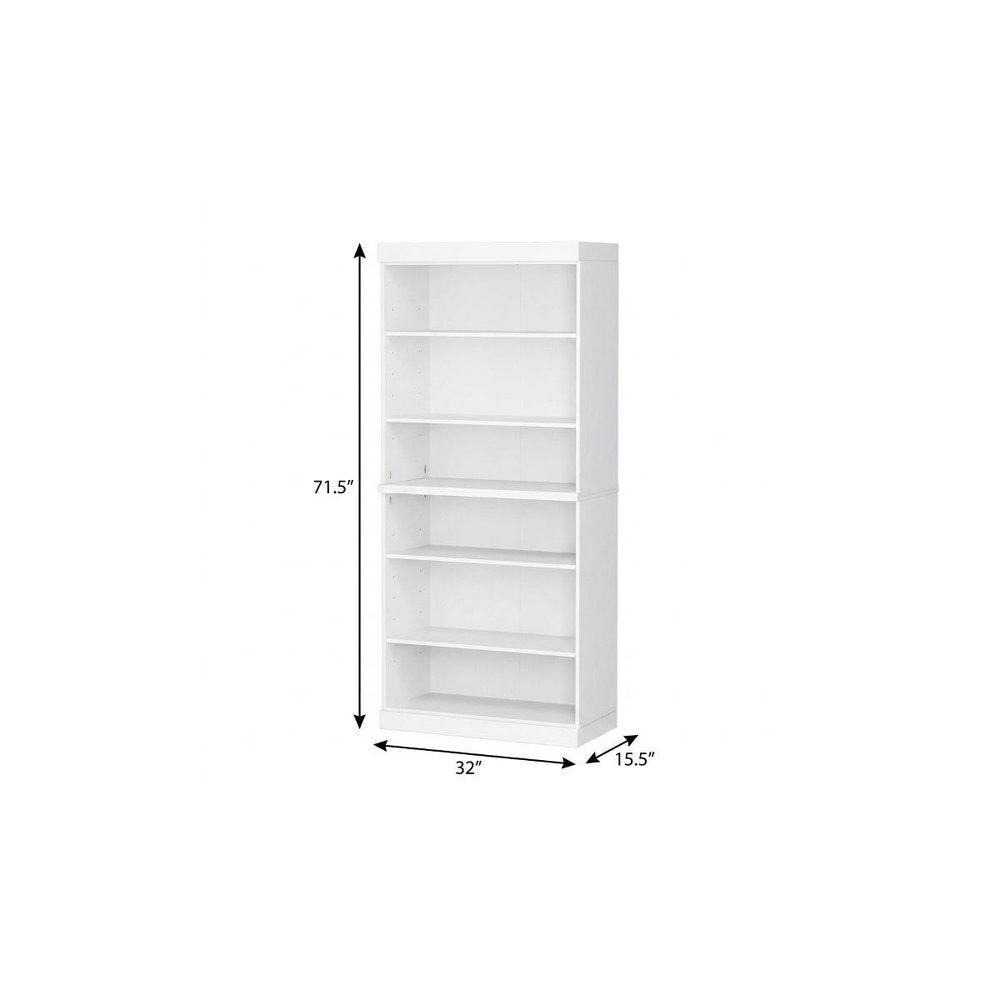 72" White Solid Wood Adjustable Six Tier Library Bookcase HomeRoots