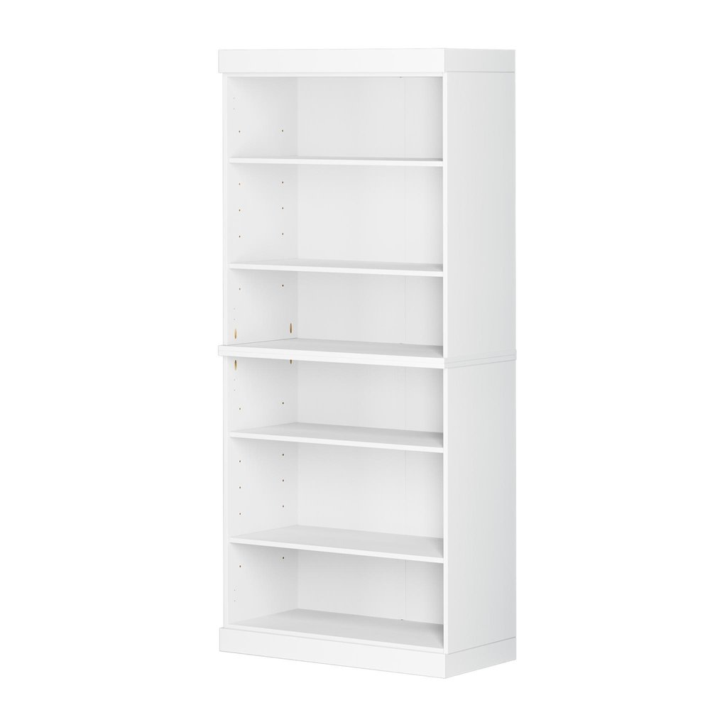 72" White Solid Wood Adjustable Six Tier Library Bookcase