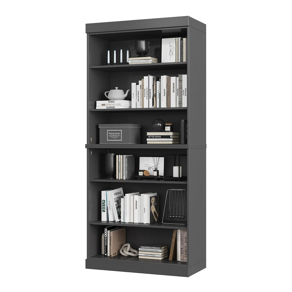 72" Gray Solid Wood Adjustable Six Tier Library Bookcase — view 1