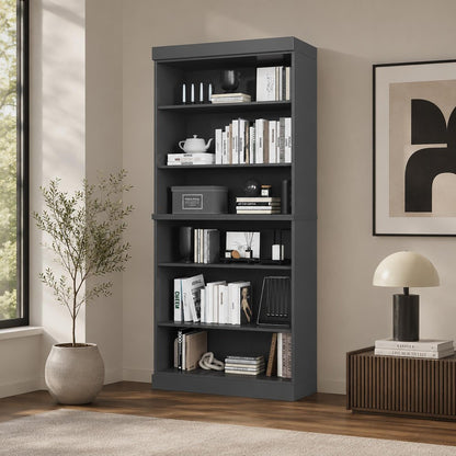 72" Gray Solid Wood Adjustable Six Tier Library Bookcase HomeRoots