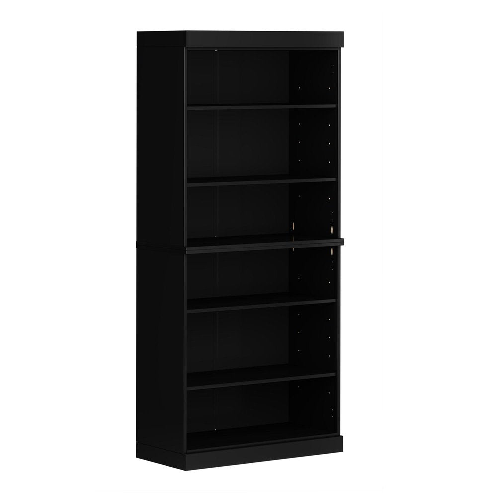 72" Black Solid Wood Adjustable Six Tier Library Bookcase — view 2