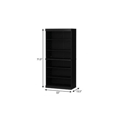 72" Black Solid Wood Adjustable Six Tier Library Bookcase HomeRoots