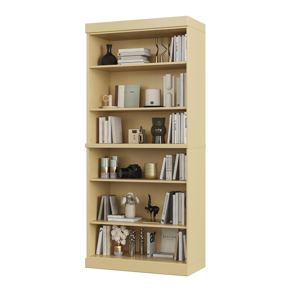 72" Yellow Solid Wood Adjustable Six Tier Library Bookcase HomeRoots