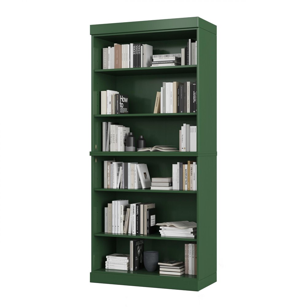 72" Green Solid Wood Adjustable Six Tier Library Bookcase — view 1