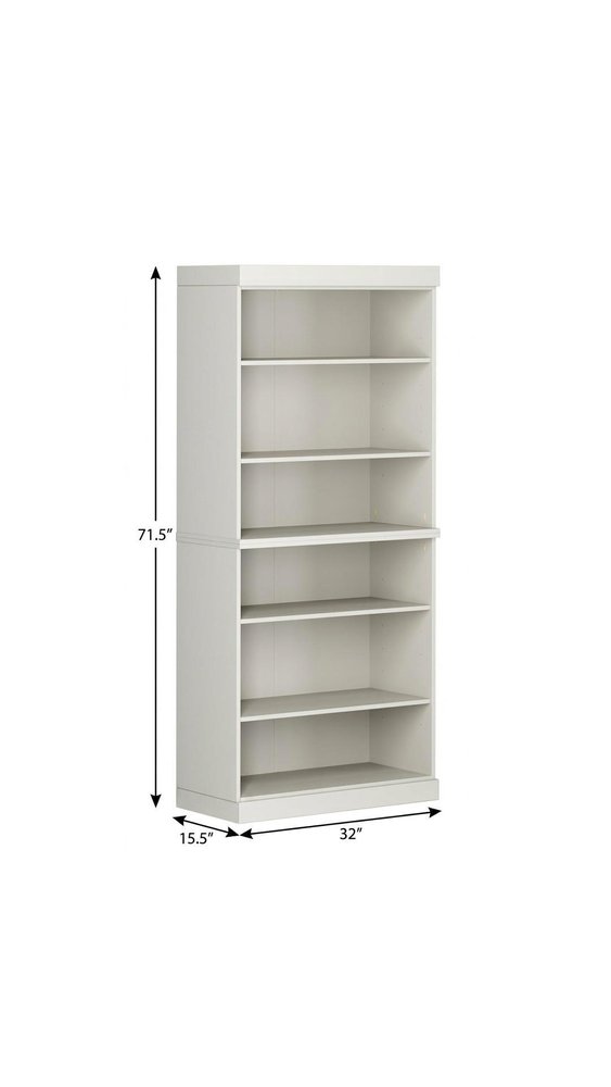 72" Off White Solid Wood Adjustable Six Tier Library Bookcase — view 2