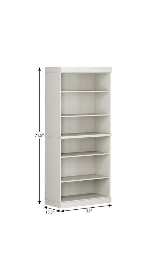 72" Off White Solid Wood Adjustable Six Tier Library Bookcase