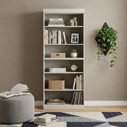 72" Off White Solid Wood Adjustable Six Tier Library Bookcase