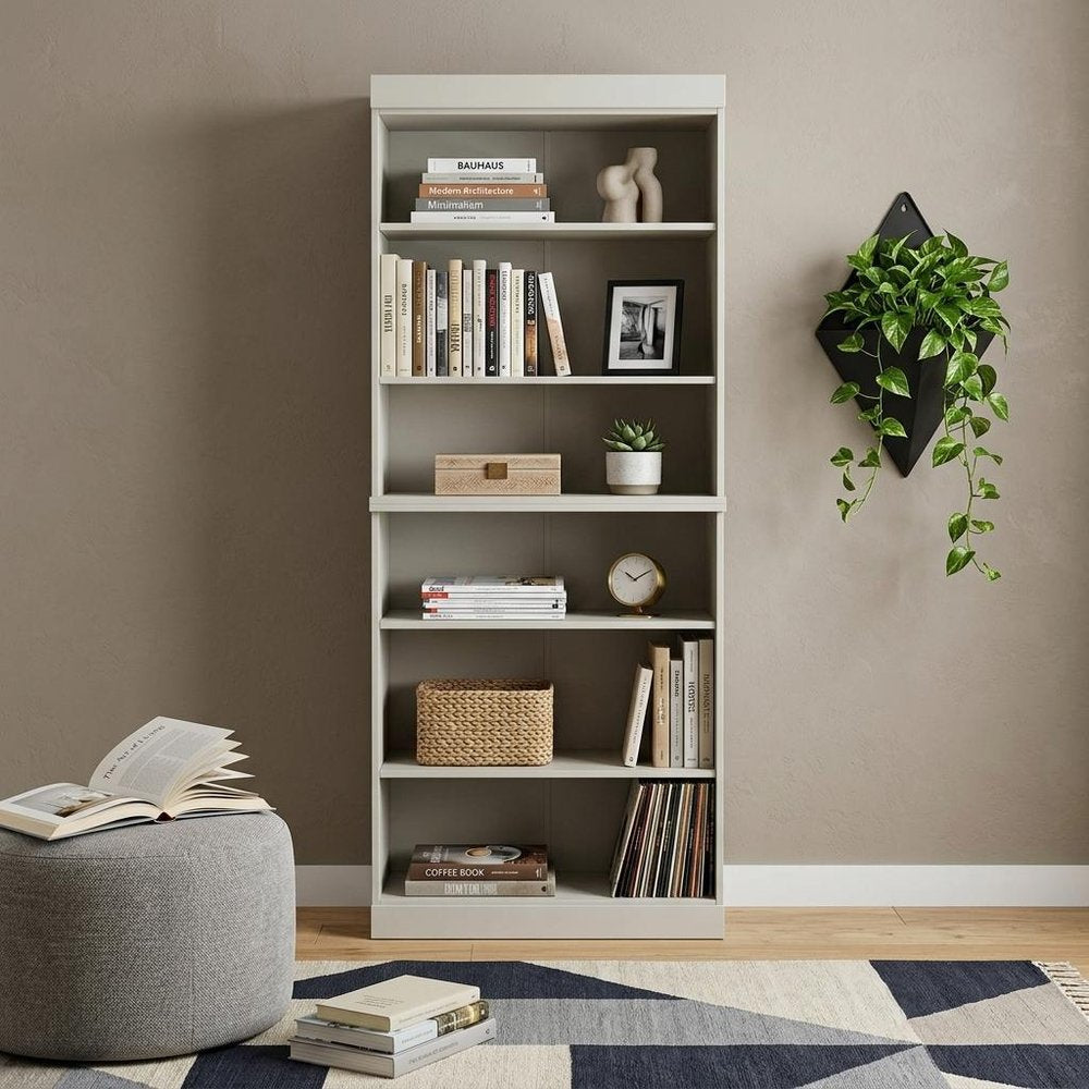 72" Off White Solid Wood Adjustable Six Tier Library Bookcase HomeRoots