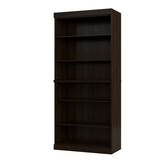 72" Espresso Solid Wood Adjustable Six Tier Library Bookcase