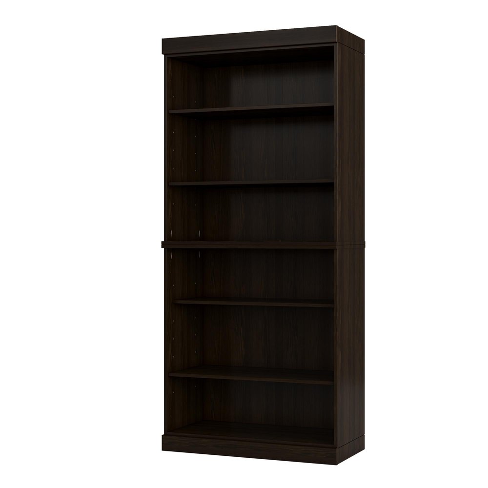 72" Espresso Solid Wood Adjustable Six Tier Library Bookcase — view 1