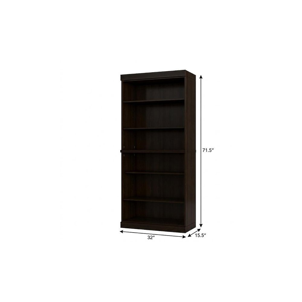 72" Espresso Solid Wood Adjustable Six Tier Library Bookcase HomeRoots