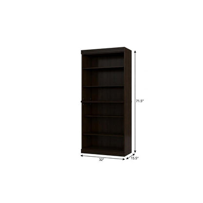 72" Espresso Solid Wood Adjustable Six Tier Library Bookcase HomeRoots