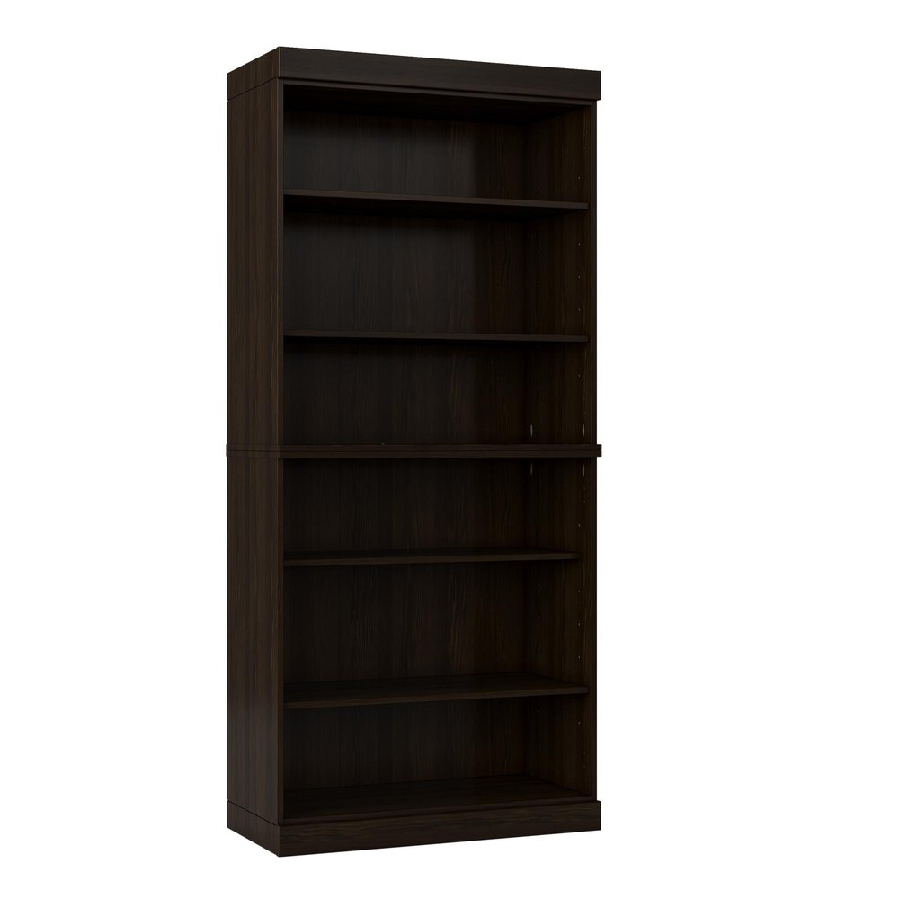 72" Espresso Solid Wood Adjustable Six Tier Library Bookcase — view 4