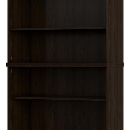 72" Espresso Solid Wood Adjustable Six Tier Library Bookcase