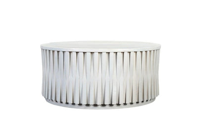 40" White Solid Wood Round Drum Coffee Table HomeRoots