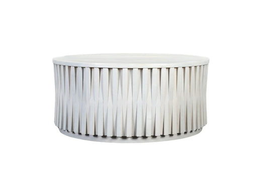 40" White Solid Wood Round Drum Coffee Table