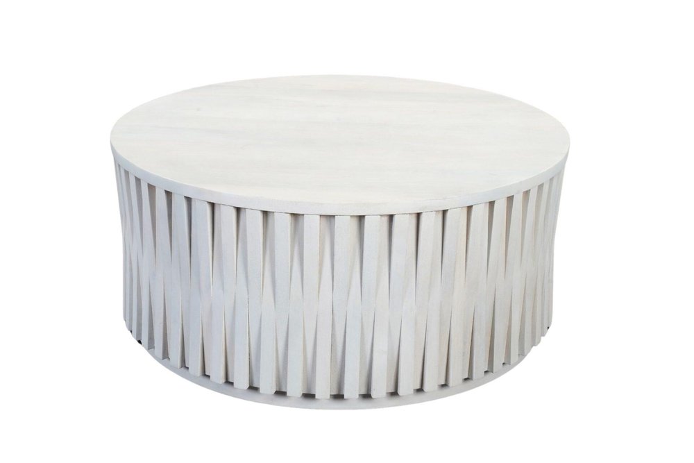 40" White Solid Wood Round Drum Coffee Table — view 3