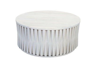 40" White Solid Wood Round Drum Coffee Table