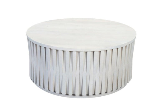 40" White Solid Wood Round Drum Coffee Table